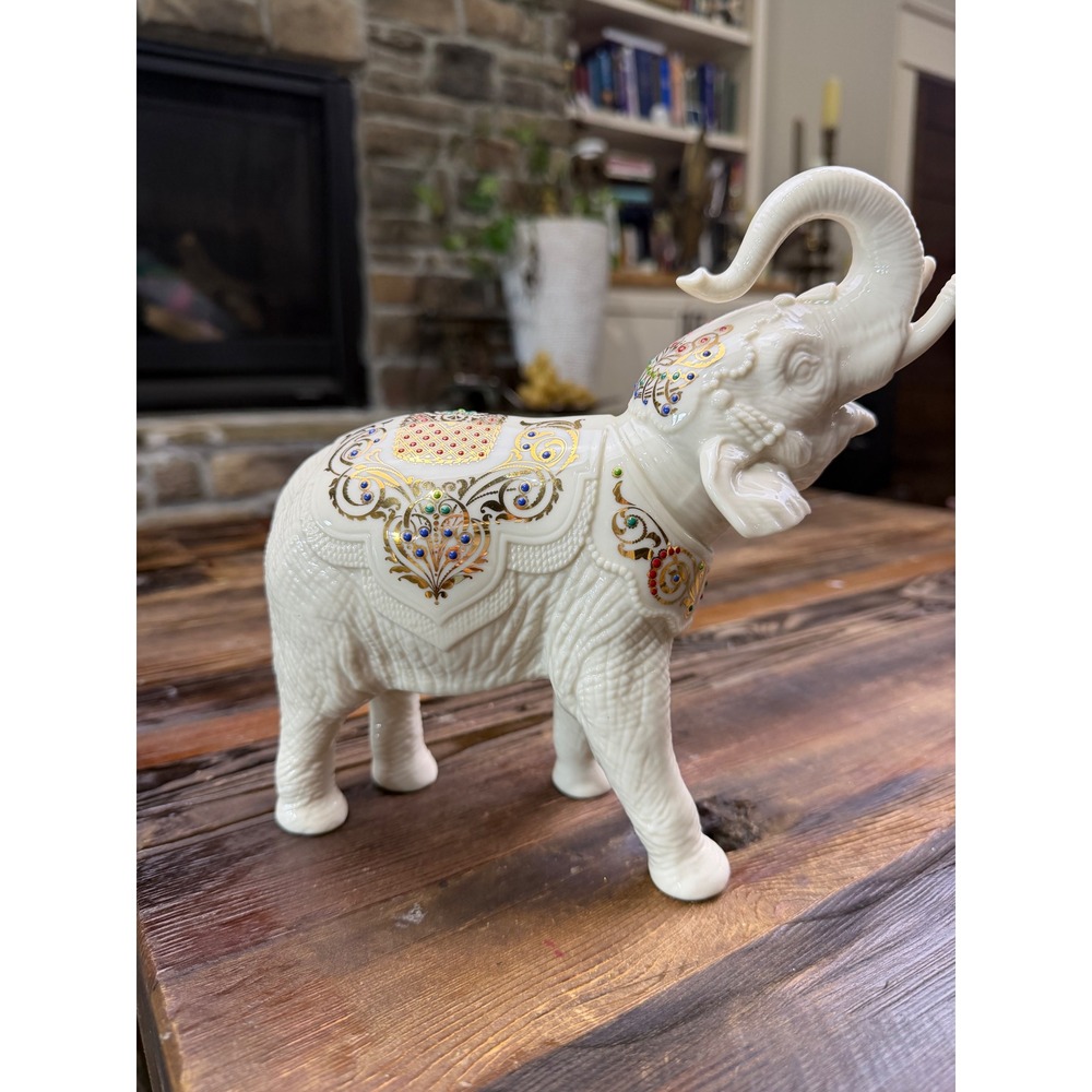 Lenox China Jewels Elephant Figurine Gold Enamel Porcelain Trunk Up 1995 USA‎